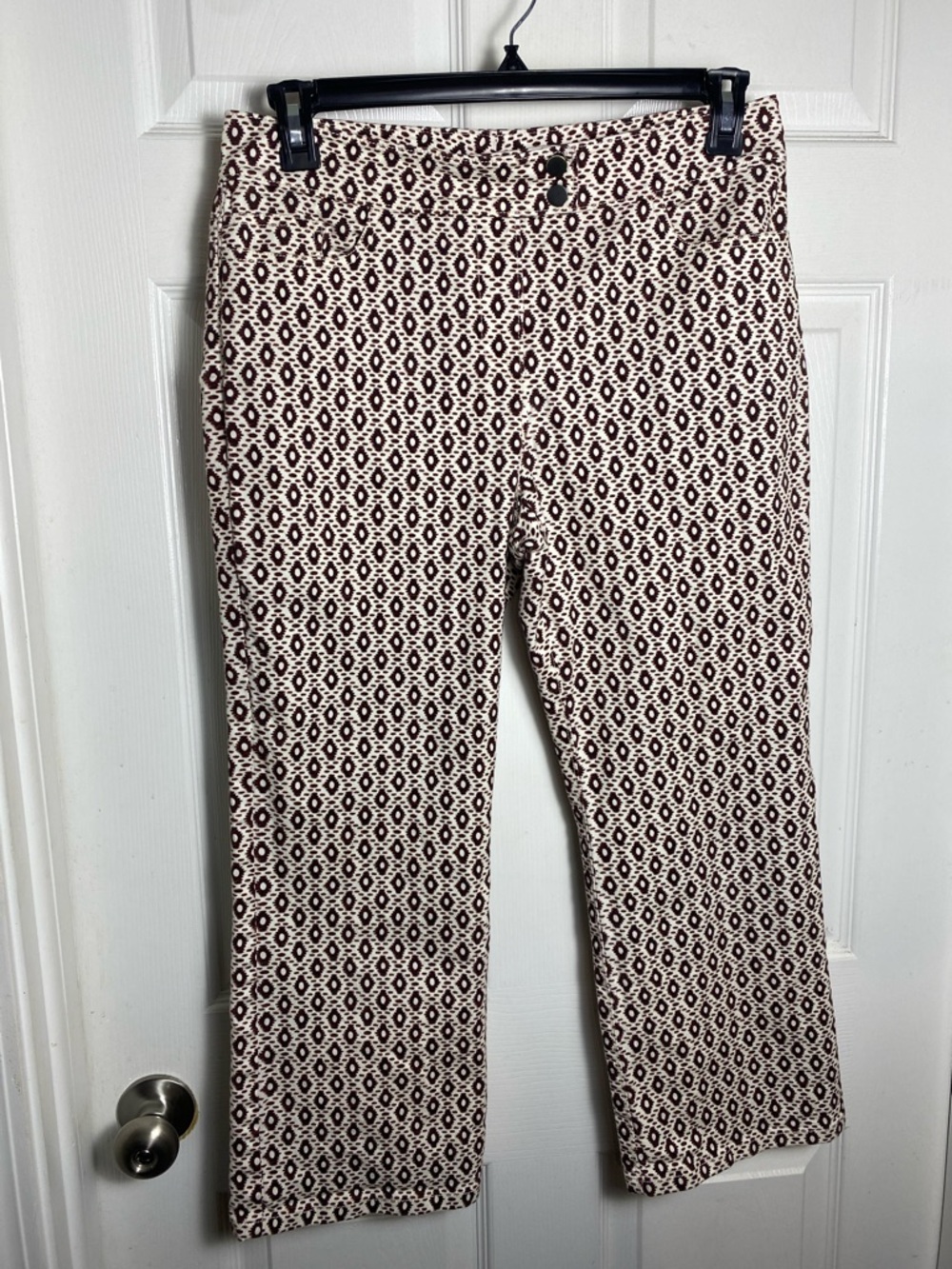 Worth New York Cream and Brown Printed Cropped Pants